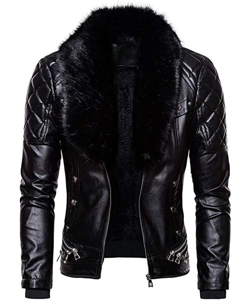 Black leather jacket with fur