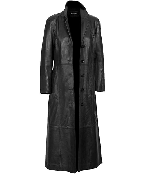Black leather trench coat womens