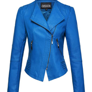 Blue leather jacket womens