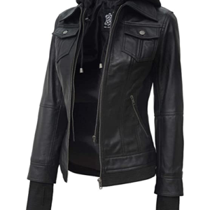 Hooded Leather Jacket Women