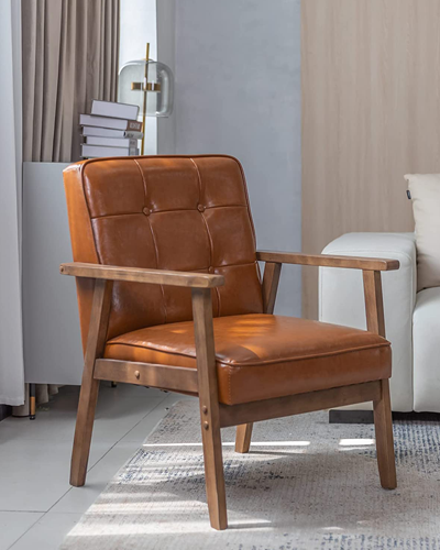 Leather And Wood Accent Chair