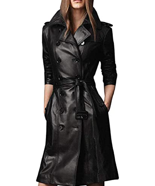 Long Leather Trench Coat Womens