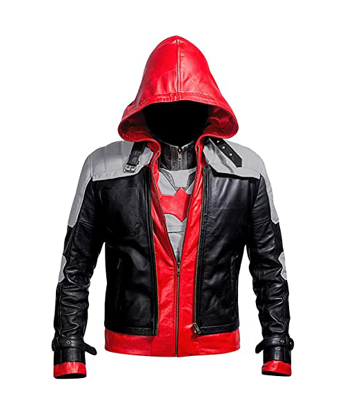 Red hood leather jacket