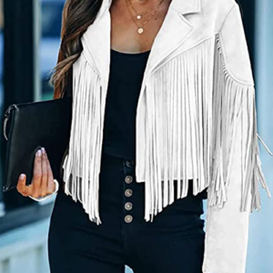 White leather fringe jacket
