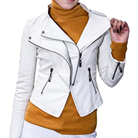 White leather jacket womens