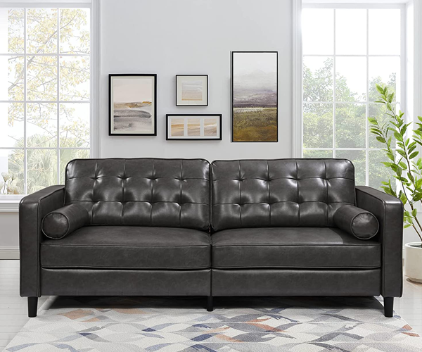 Black Faux Leather Couch