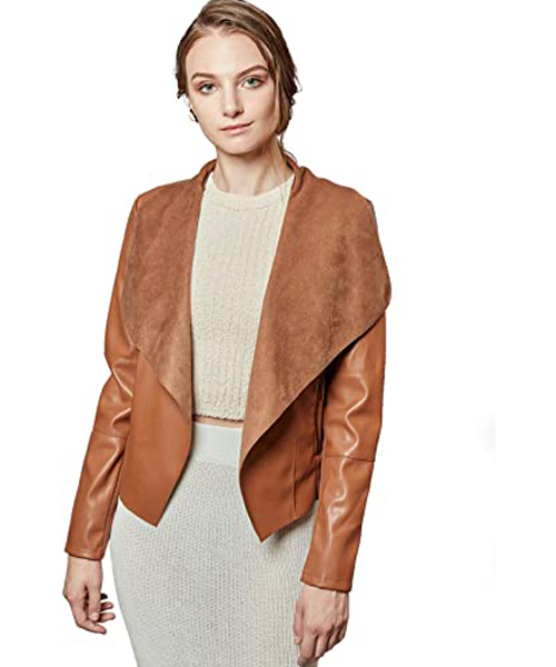 brown faux leather blazer