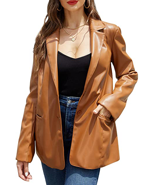 brown faux leather jacket womens