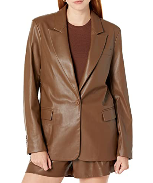 brown leather blazer womens
