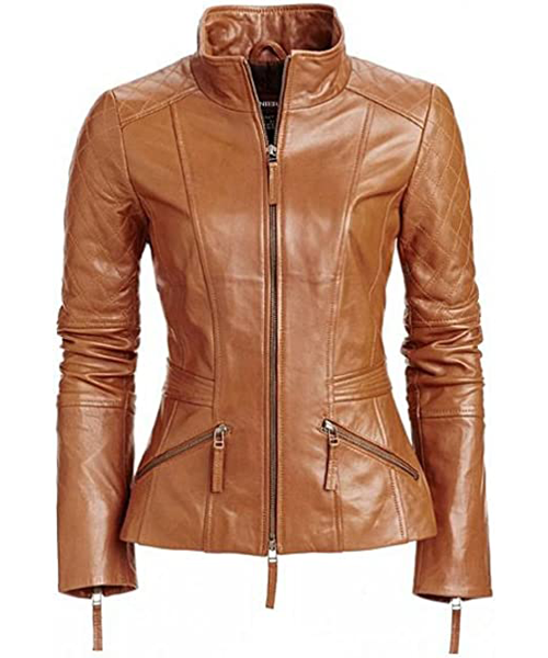 cognac leather jacket womens