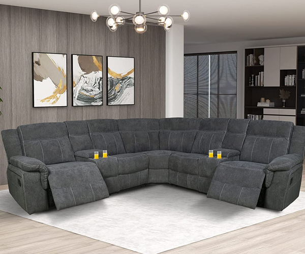 Gray Leather Reclining Sectional
