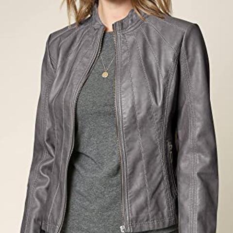 grey leather jacket womens