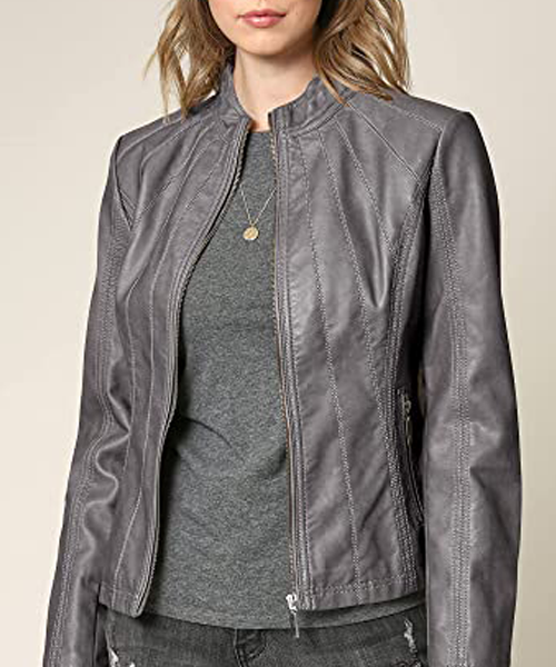 grey leather jacket womens