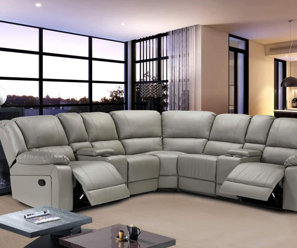 Grey Leather Reclining Sectional