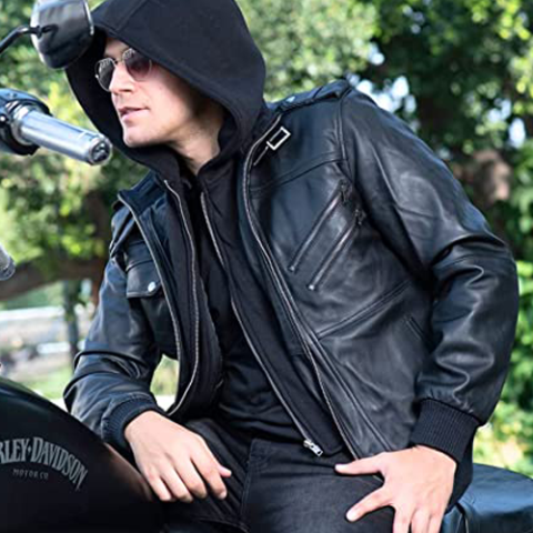 leather jacket with hood men's
