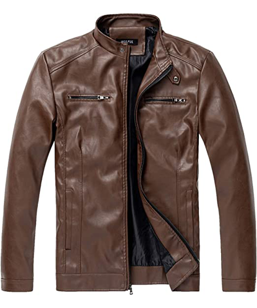 mens brown faux leather jacket