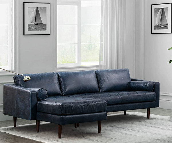 Midnight Blue Leather Sofa
