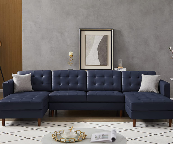 Navy Blue Leather Sectional